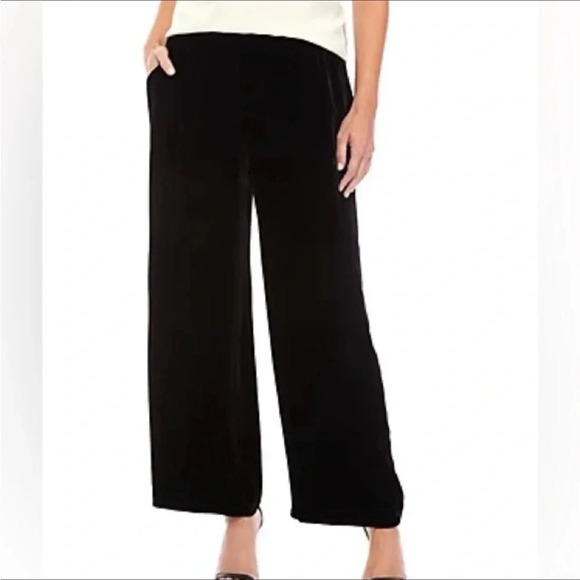 EILEEN FISHER Black Velvet Side-Zip Wide Leg Pants - Picture 1 of 8